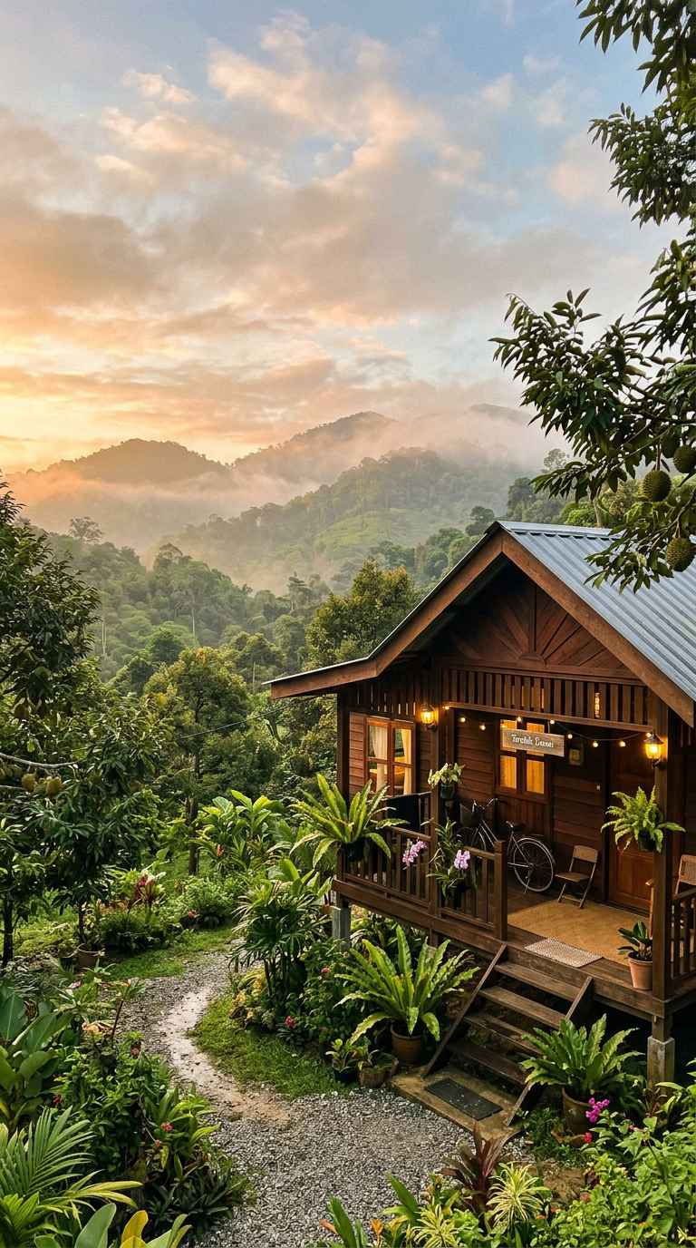 Wooden homestay among durian orchards in Raub